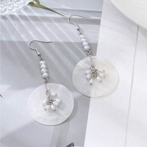 Chic Silver and White Pearl Drop Earrings M545